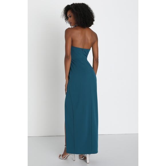 NWT Lulus After Hours Teal Strapless Ruffled Maxi Dress Wedding Bridesmaid Sz XL - Picture 3 of 6